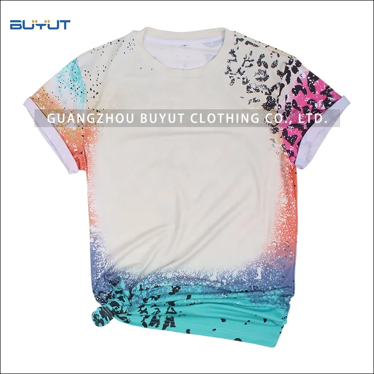 BUYUT  fashion cheetah print Sublimation  polyester have soft cotton feel  Faux Bleached T Shirts