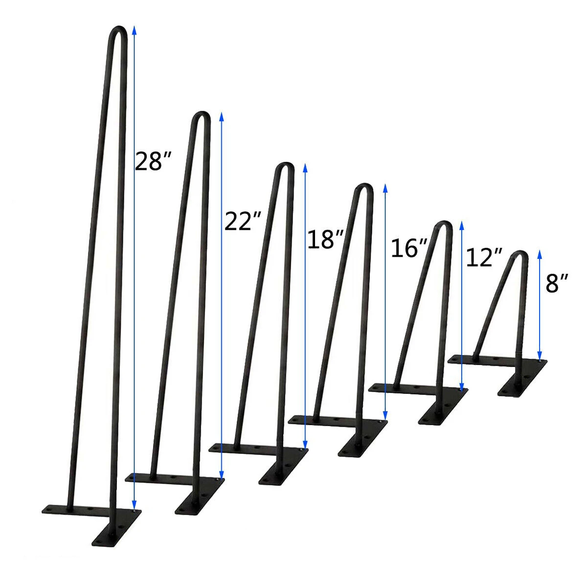 Modern Industrial Table Base 2 Rod Coffee Dining Bench Black Leg 16 Inch Furniture Table Hairpin Legs For Table