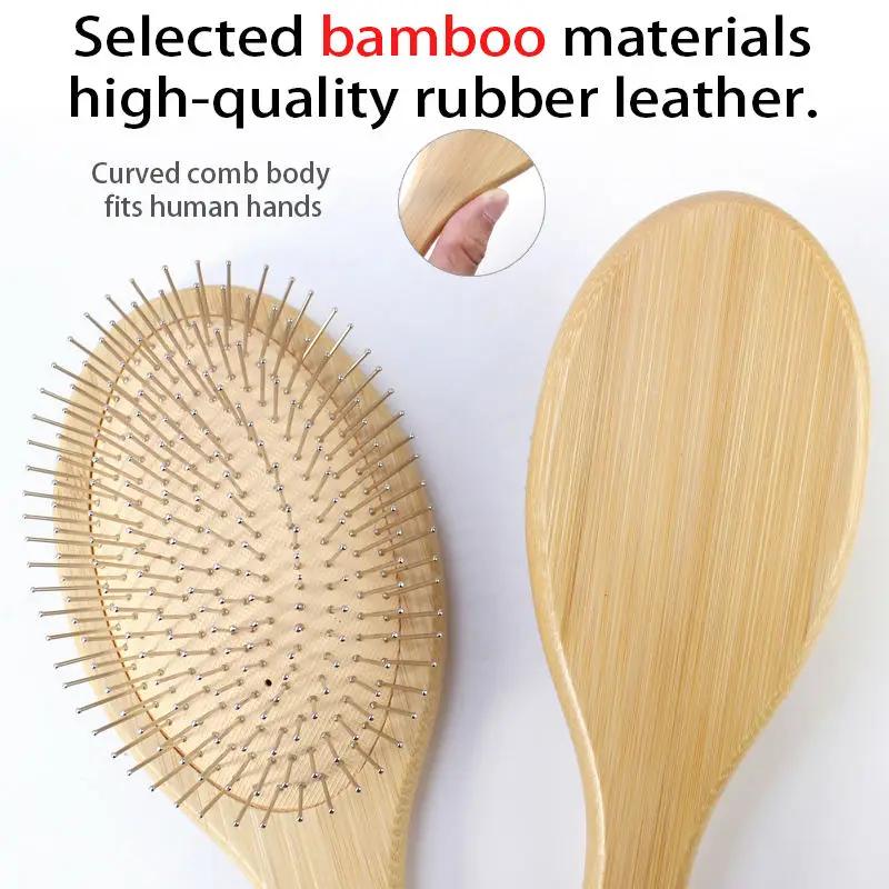 Trending products 2022 bamboo handle hair brush reueable durable comb hair care styling air cushion hairbrush for traveling
