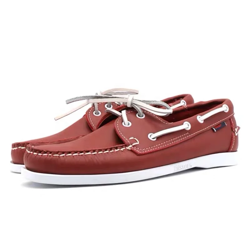 Handmade Wine Genuine Leather Loafers Moccasin Gommino Casual Retro Loafers Lazy Driving Walking Fashion Men Women Boat Shoes