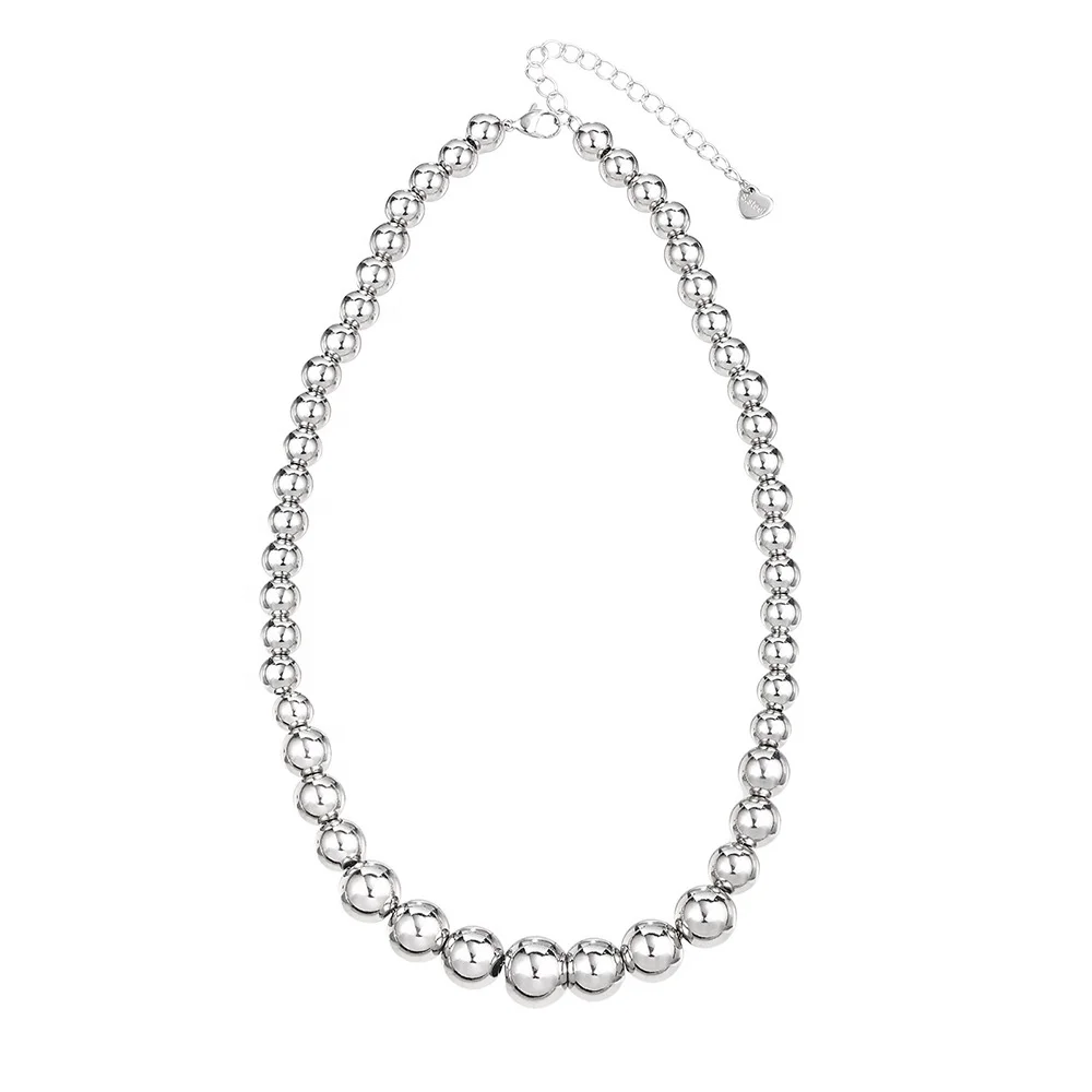 Minimalist PVD 18K Gold Plated Round Beads Necklace For Women Water Proof Tarnish Free Stainless Steel Hypoallergenic Jewelry