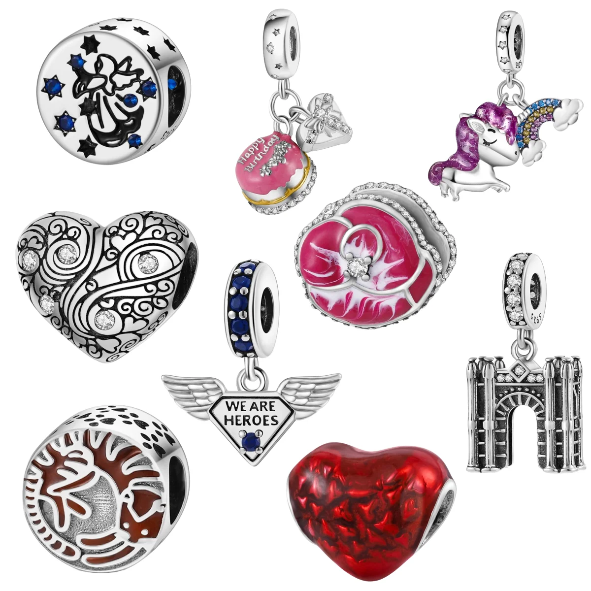 925 Sterling Silver Cake Love Flower House Rainbow Pendant Briquettes Cat Demon Bead Fit Original Brand Charm Bracelet Jewelry