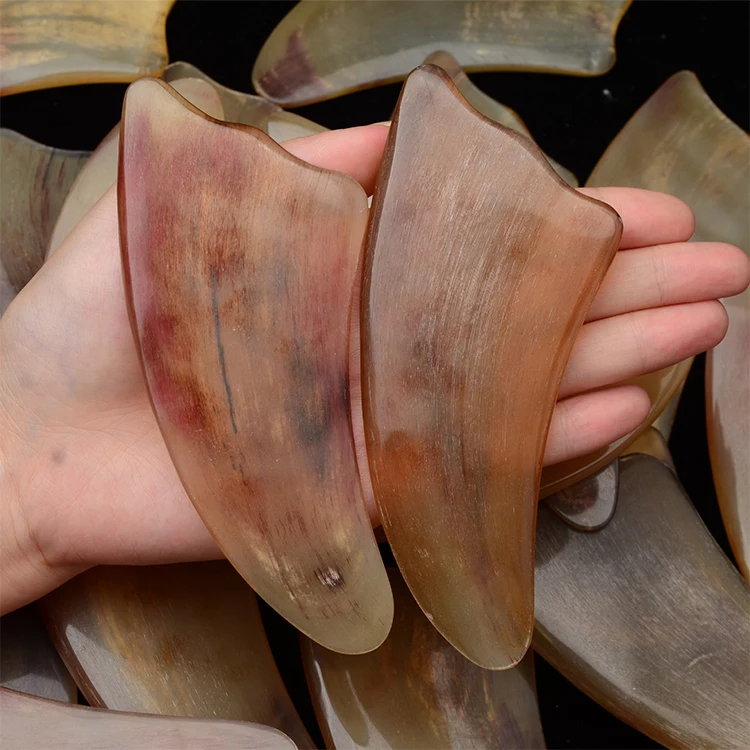 15cm horn shape gua sha Natural horn massager guasha for Facial SPA Back Scraping Board horn plate for sale