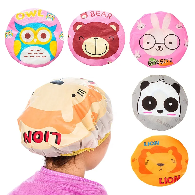 Cartoon Animal Waterproof Shower Bath Hair Cap Resuable Lace Elastic Band Blow Dryer Hair Steamer