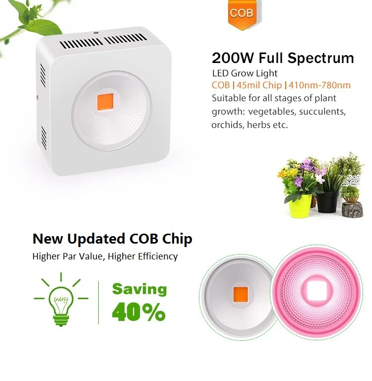 2021 Cost-Down COB Full Spectrum 200W Indoor Plant Grow LED Light with optimal heat dissipation