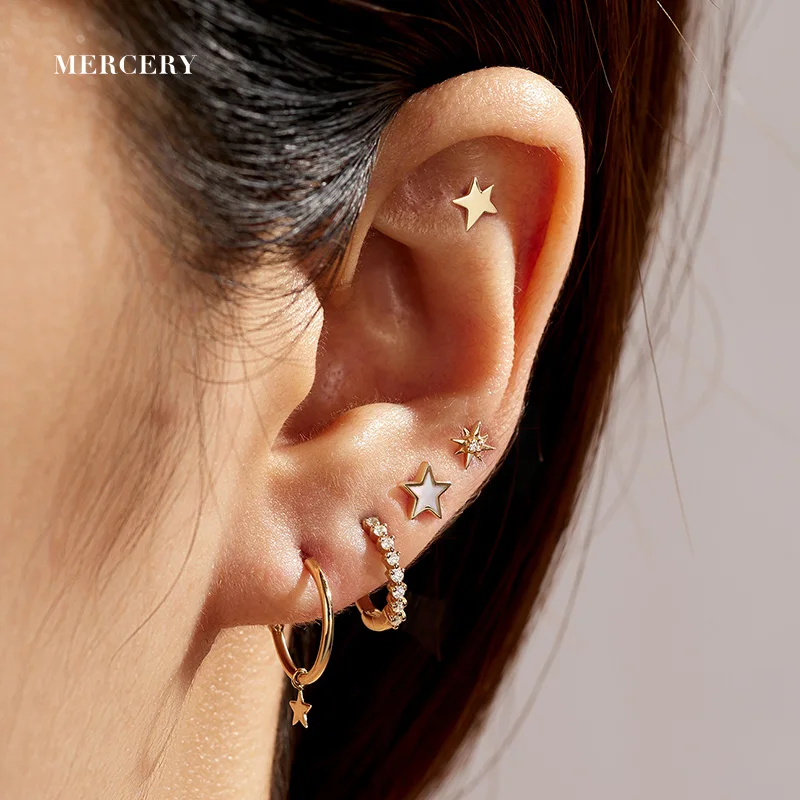 Mercery Women Fine Jewelry 14K Solid Gold Huggie Earrings Set  Beautifully Designed  Luxury Diamond Jewelry Earrings