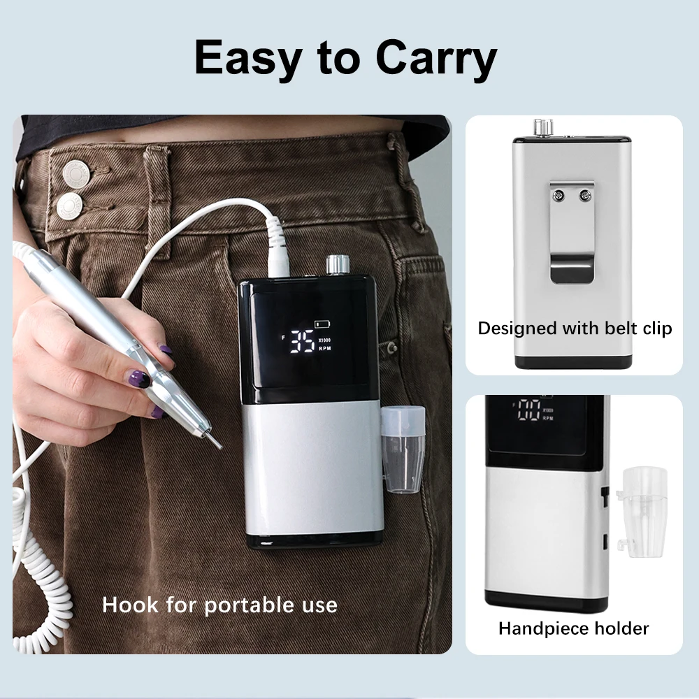 Powerful Nail Art Electric Drill Machine Brushless Motor Portable 35000rpm Rechargeable