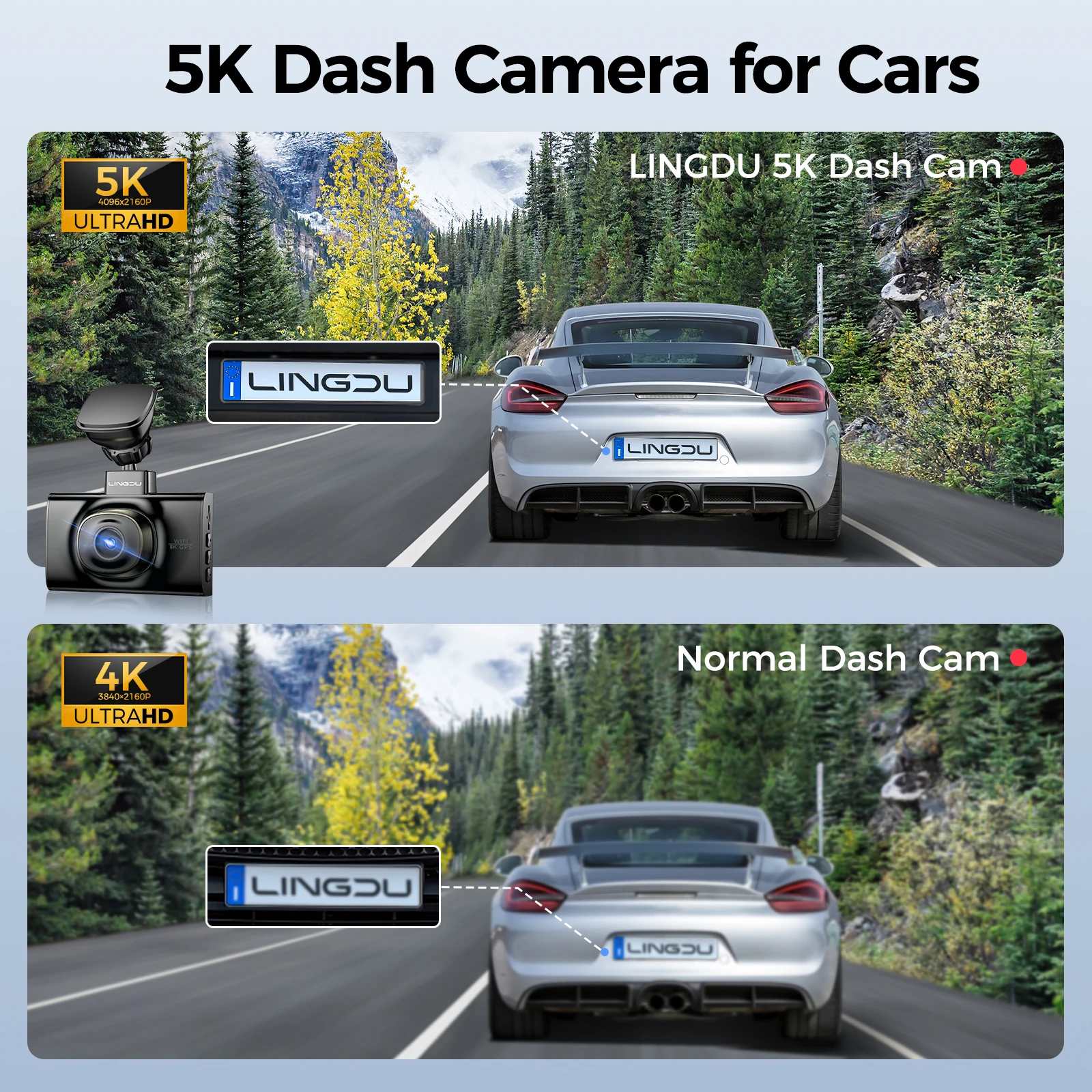 LINGDU LD02 Dashcam 5K Car Dash Camera 1080P DVR Mini Smart Single Lens Dash Cam Front Wifi GPS Dash Cam Car Black Box