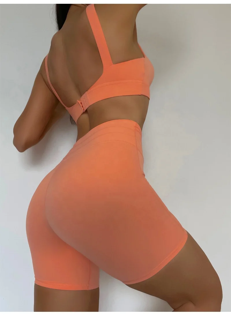 Pashasunshine   Female  yoga gym Crop top V bra beautiful back nylon nude sports high waist riding five points