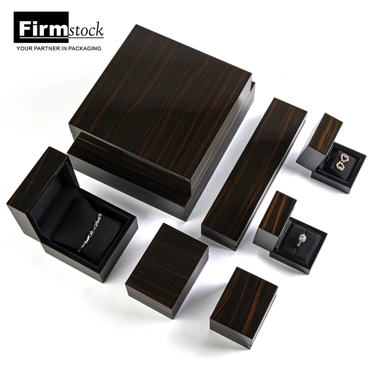 Walnut Wood Veneer Wooden Jewellery Packaging Set Boxes Velvet Insert Necklace Ring Earring Small luxury custom Jewelry Gift Box