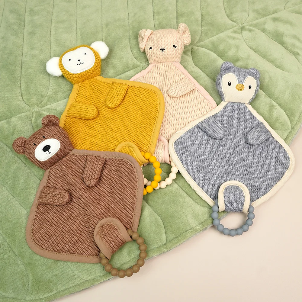 Kids Bear Security Blanket Baby Soft Animal Blanket Toy With Teether Lovely Stuffed Baby Security Blanket