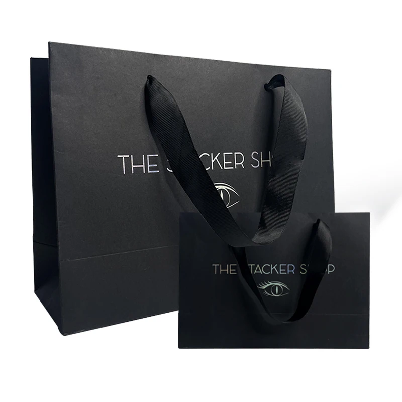 Top Quality Custom Logo Printed Black Gift Paper Bags Clothes Packaging Paper Shopping Bag With Handle