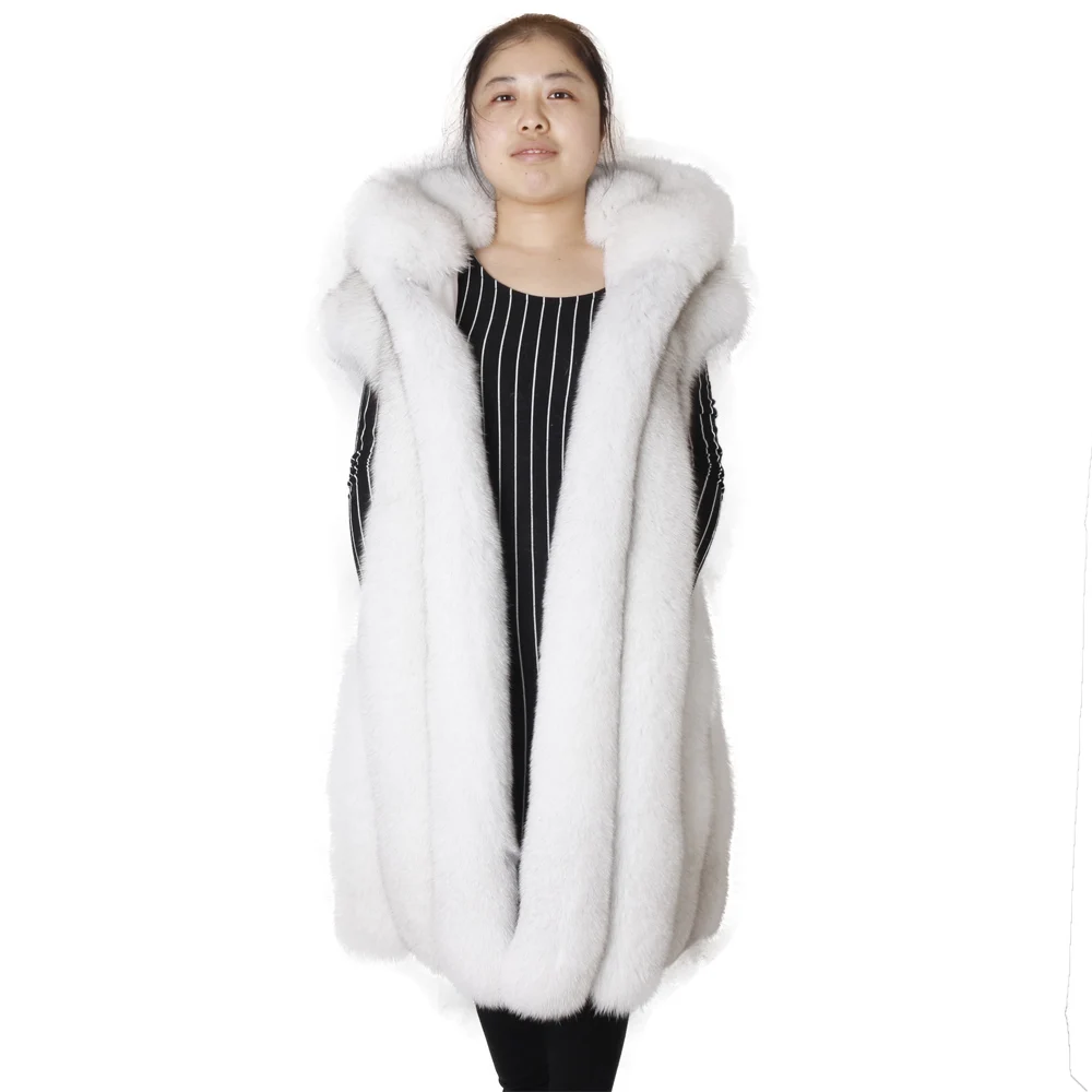 High Quality Hooded fur Waistcoat Winter Warm Fashion Fur Gilet Real Fox Fur Vest for Women