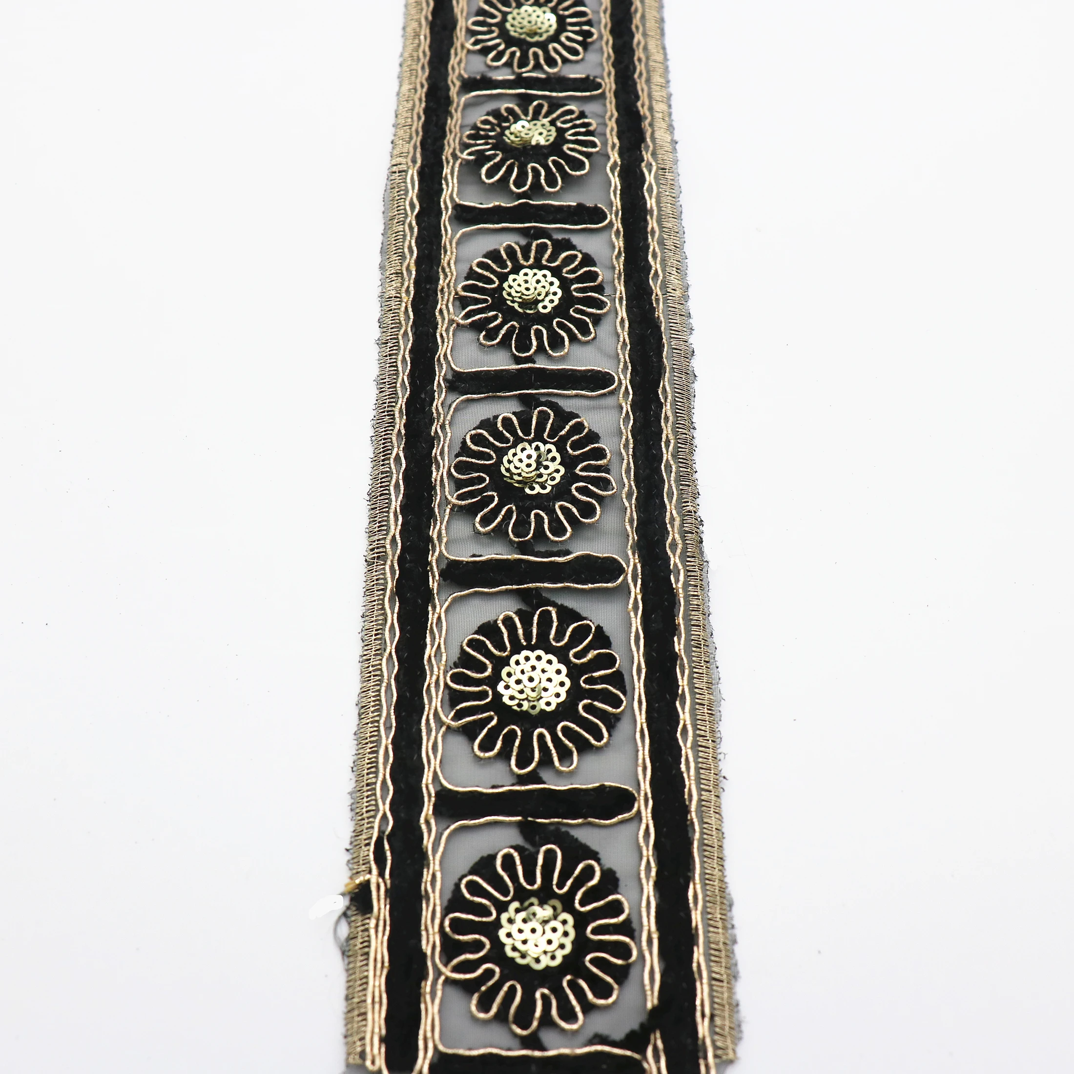 Black Mesh bottom lace trim Embroidered Flower Lace sewing Fabric Roll