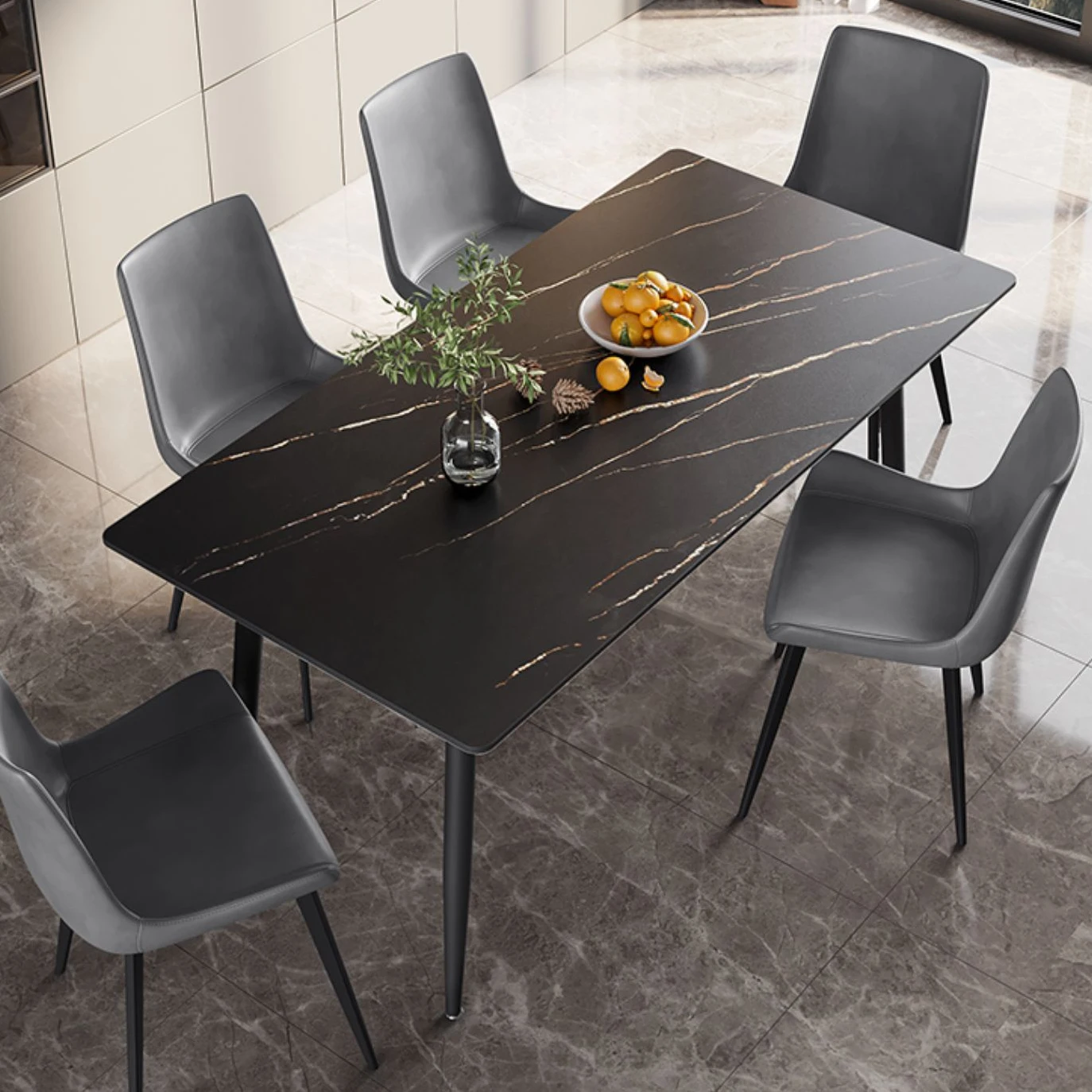 Marble Top Dining Table And Chairs Metal Modern Luxury Dinning Room Furniture New Household Rectangular Marble Dining Tables Set