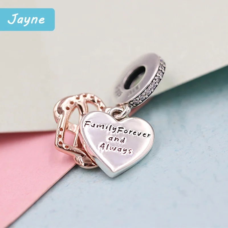 Thailand Factory Customized Logo 2022 New 925 Sterling Silver Sparkling Infinity Heart Dangle Charm Jewelry for Girlfriend