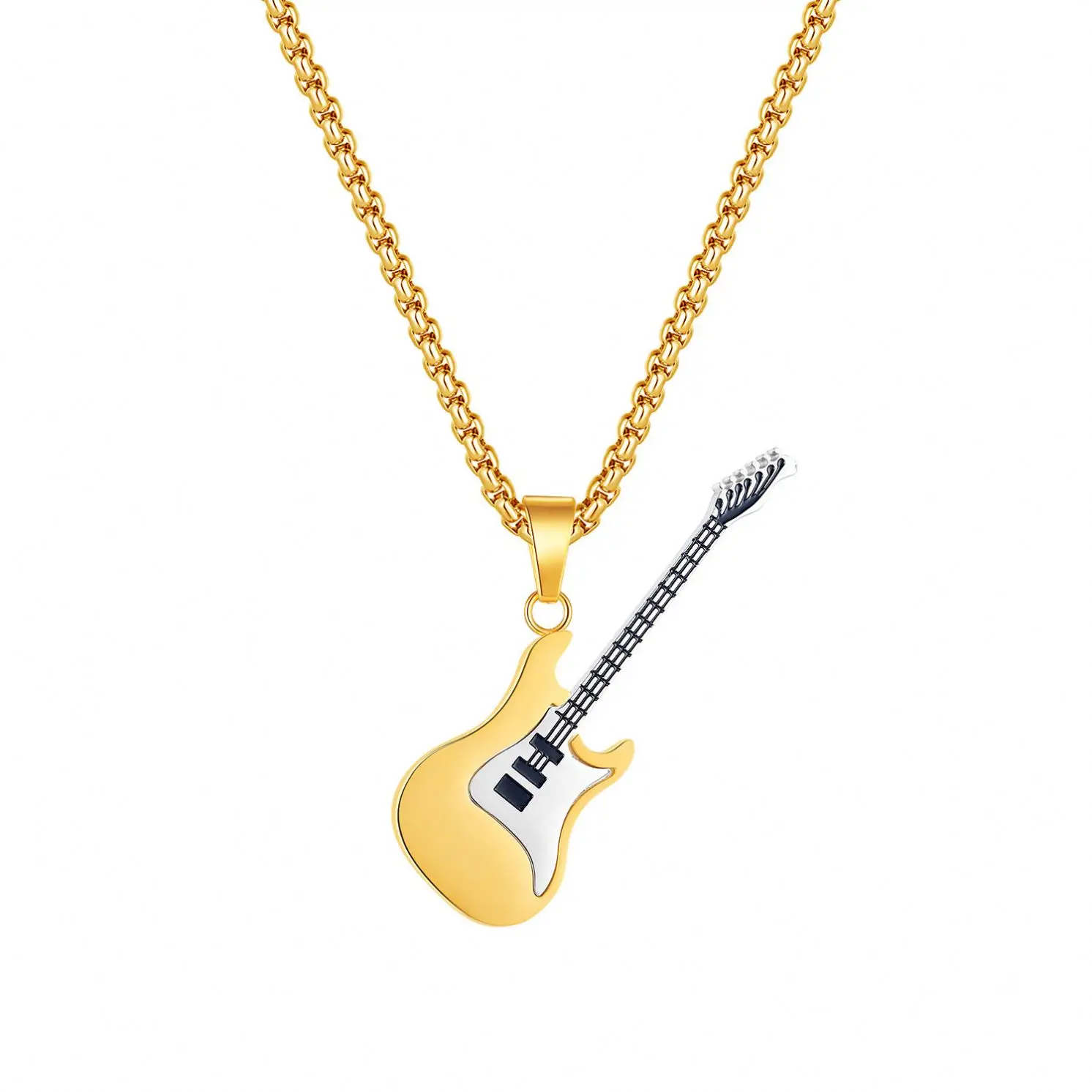 Hip Hop Stainless Steel Guitar Pendant Trendy Necklace Personality Popular Street Classic Men Jewelry