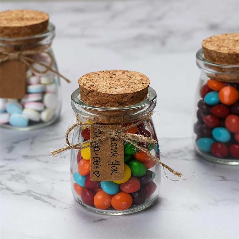 Glass Favor Jars With Cork Lids  Honey Pot Bottles 12pc Bulk Set Plus Label Tags and String  3.4oz Wedding and Party