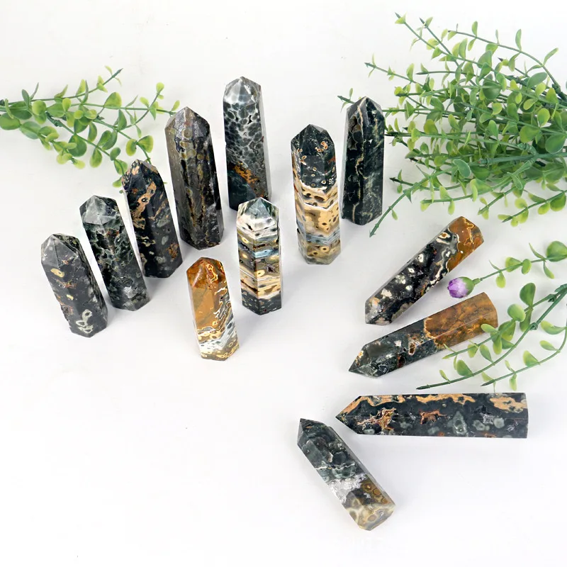 Natural Crystals Ocean Jasper Wand Point Healing Stones Quartz Ocean Jasper Tower