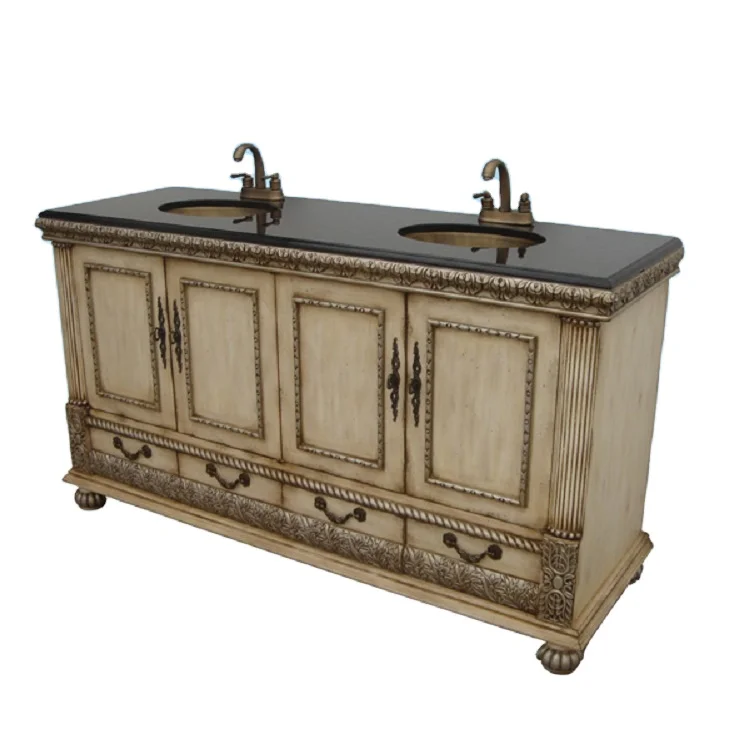 American Style Antique Bathroom Cabinet floor standing solid carved single sink bathroom vanity Cabinets