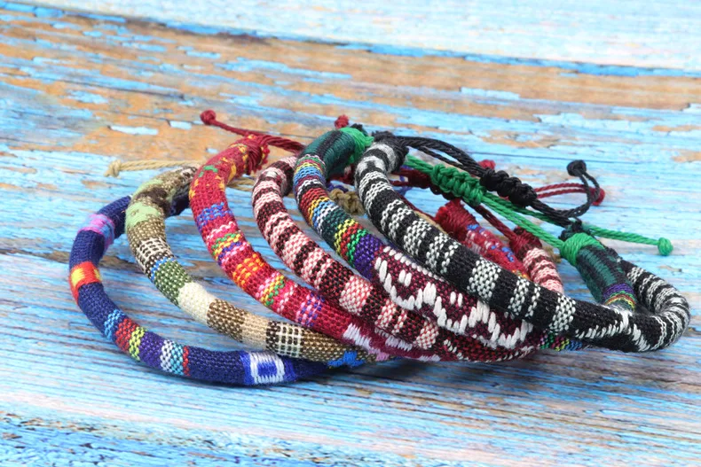 New Style Hand Made Custom Colored Irregular Flower Thread Woven Waxed Cotton Bracelet For Women Jewelry