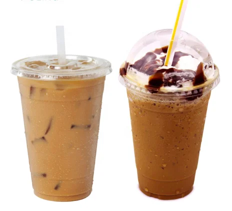 28 years factory custom printing disposable plastics pet biodegradable milkshake smoothie cups with lids