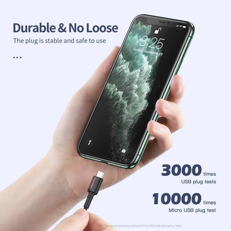 Kuulaa Cheap Super Flexible 1M 2M Durable Braided Date Cable Quick Charge 3A Mobile Micro Usb Cable For Android Cell Phones
