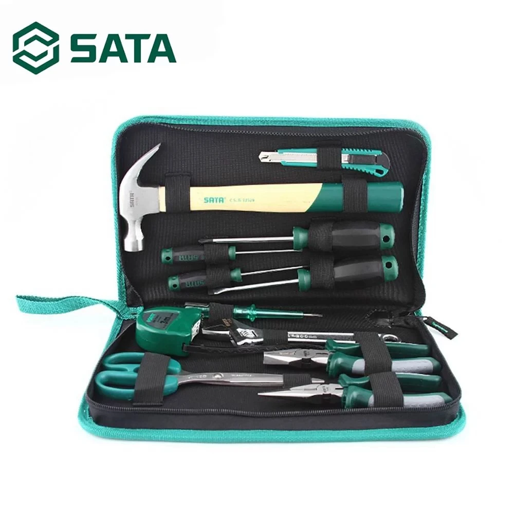 
SATA 12pcs Manual Hardware Toolbox Set Home Repair Plumber Kit Combination Set Hammer Wrench Screwdriver Hand Tool DY06018 