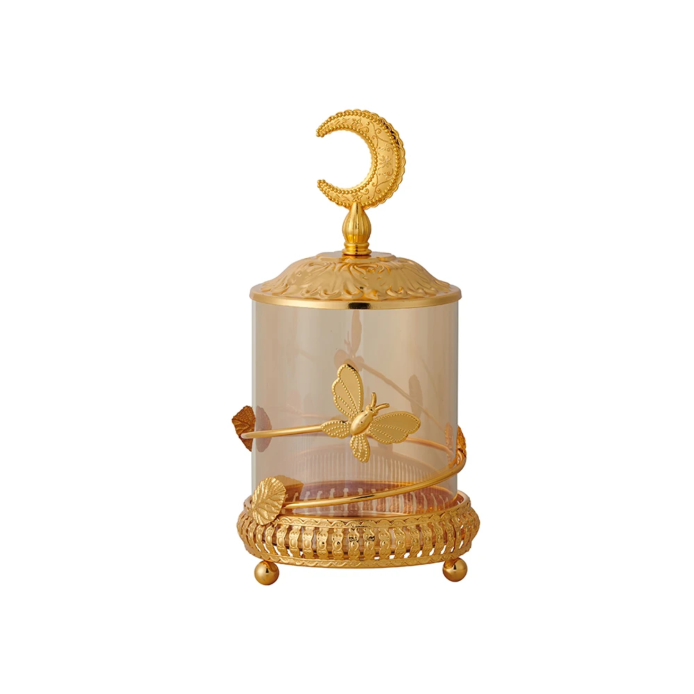 glass tea storage jar hot Selling Glass-bottle Candy Jar Food Storage Jar with Fashionable Metal Lid