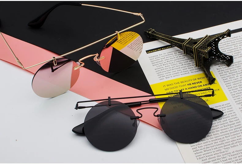 Super hot retro round rimless metal frame women sunglasses men fashion custom logo sun glasses 892
