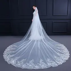 One Layers Lace applique White long  High Quality Wedding bridal Veils with comb in stock