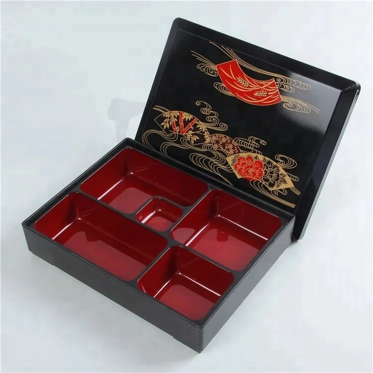 Melamine 5 Compartments Food Storage Containers Traditional Japanese Restaurant Sushi Bento Lunch Box