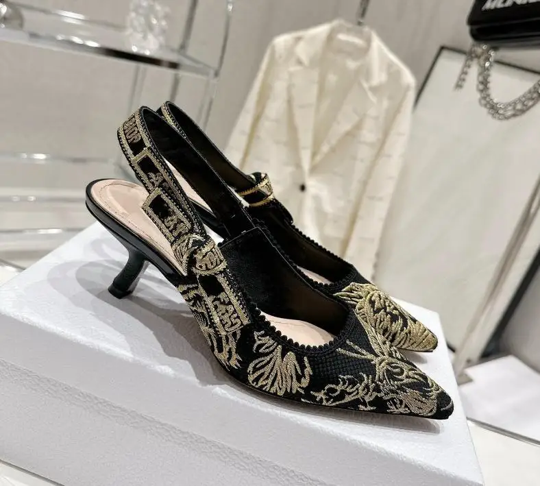 Lace Embroidery New Hollow Pointed Female Sandals Low Heels Letter Bow Sexy Bun Back Empty Low Heels Ladies Shoes