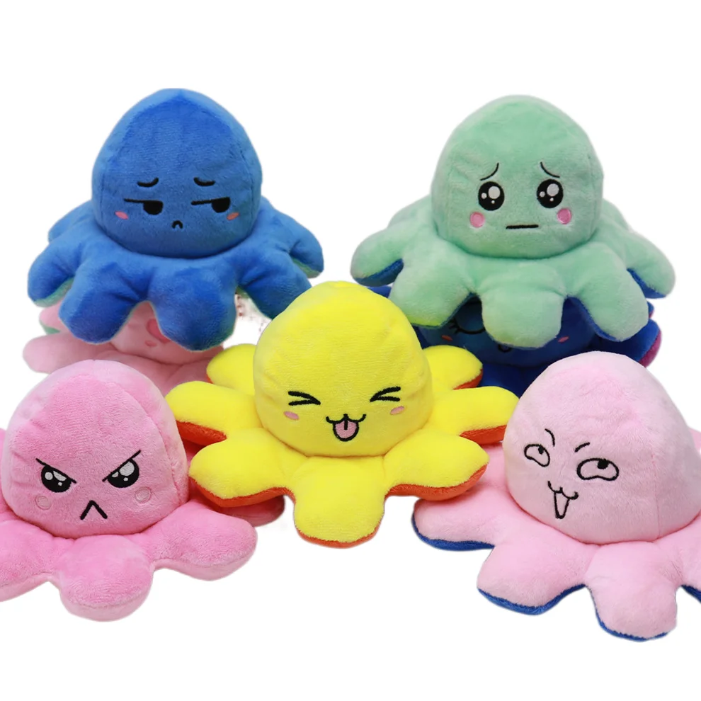 Wholesale in Stock New Expression Octopus Flip Doll Double Sided Plush Super Soft PP Cotton Filling Washed Technics Children