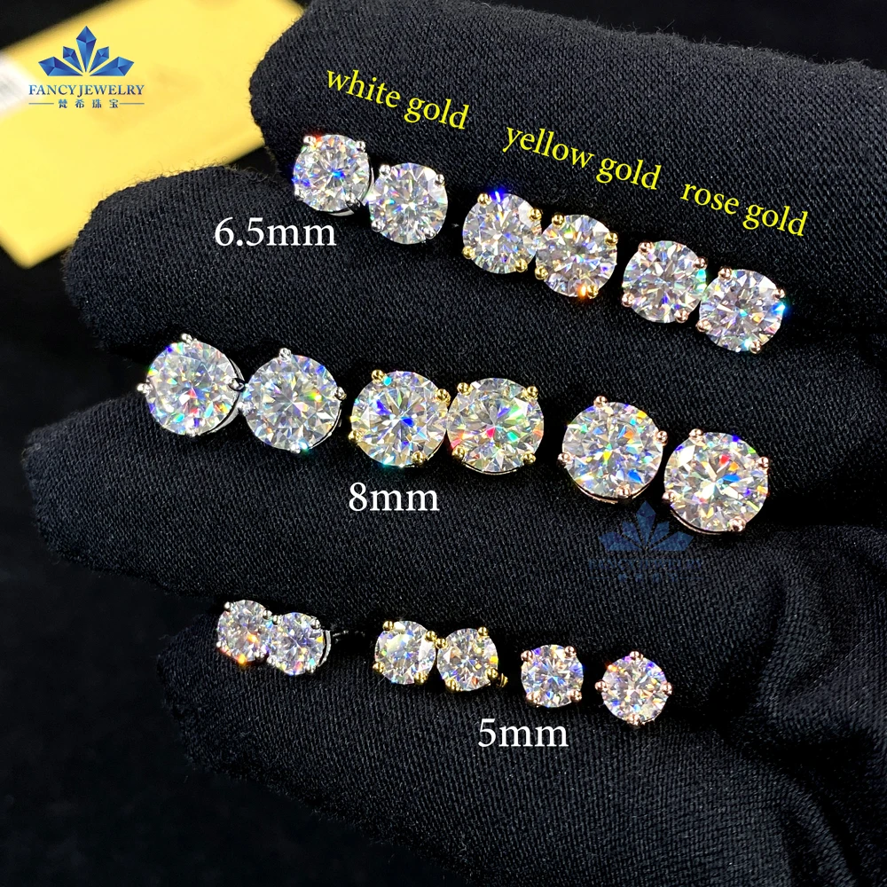 Fashion Jewelry Round Brilliant Cut D VVS1 Moissanite Stud Earrings Four Claws 925 Silver for Men Women Romantic Fancy Jewelry