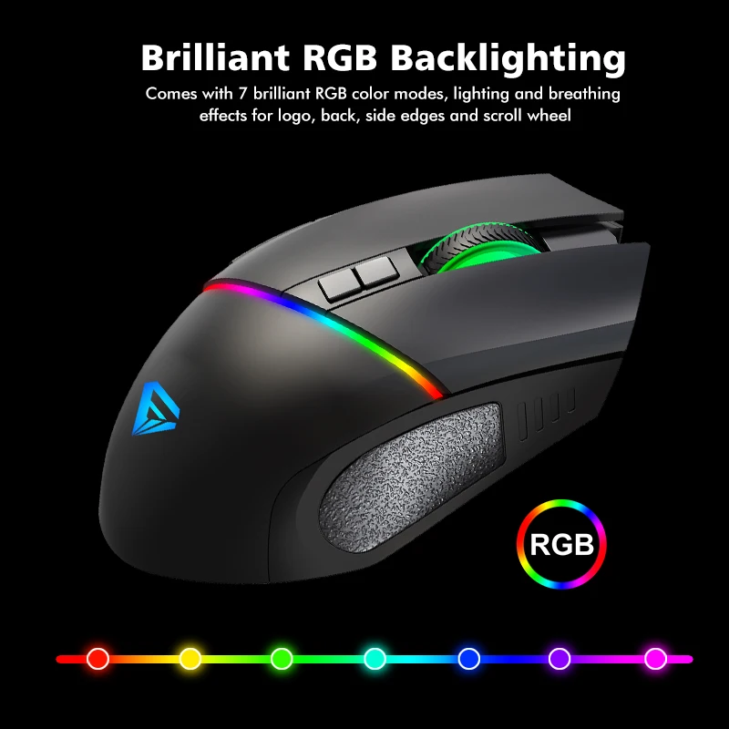 Mouse gamer OEM cheap glowing rgb 7 colors 6400dpi mice gaming mouse sem fio portatil macbook computer black mouse