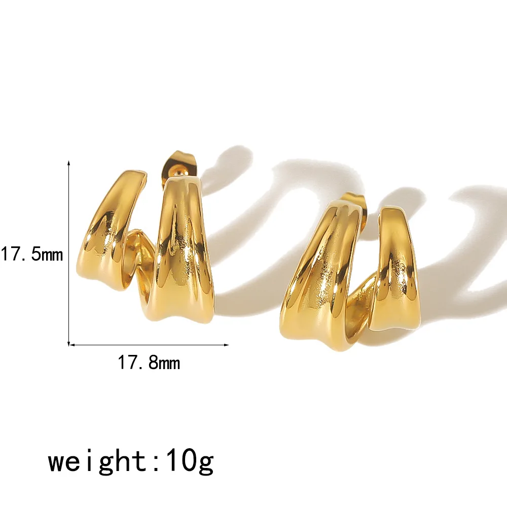 Hypoallergenic Geometric C-Shaped Cross Earrings 18k Gold Plated Stainless Steel Earring For Girls