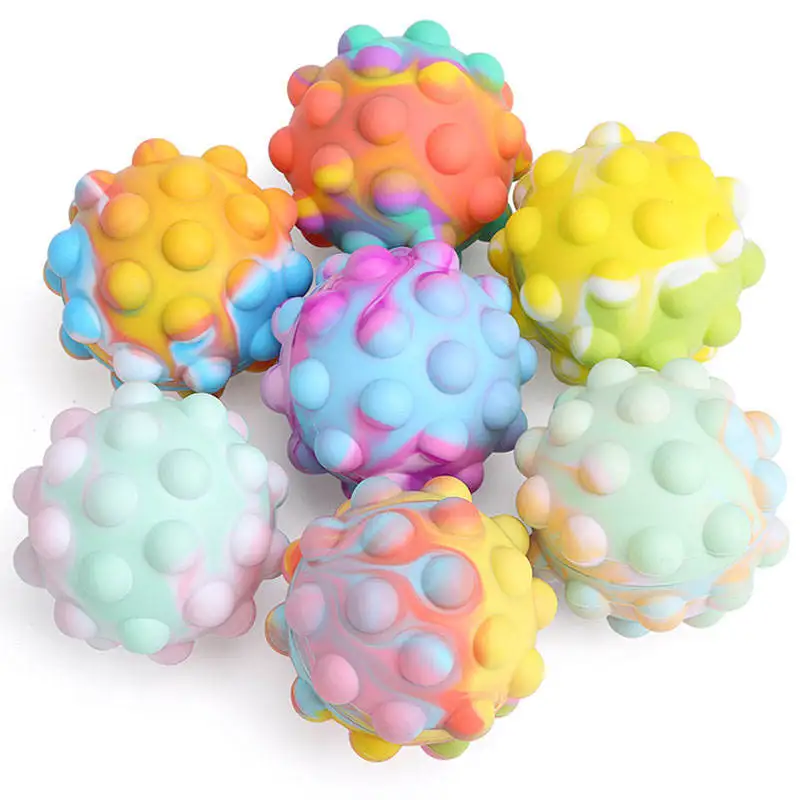 Hotsale Rainbow 3d Stress Balls Fidget ToyChildren Popular Relief New Squeeze Anti Stress Bubbles Game Silicone Fidget Ball Toy