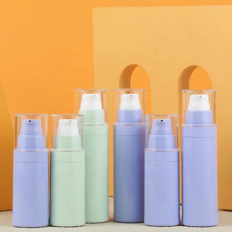 cosmetic luxury airless lotion bottle 30ml 50ml green purple airless pump bottles sets with lid for skin care packaging