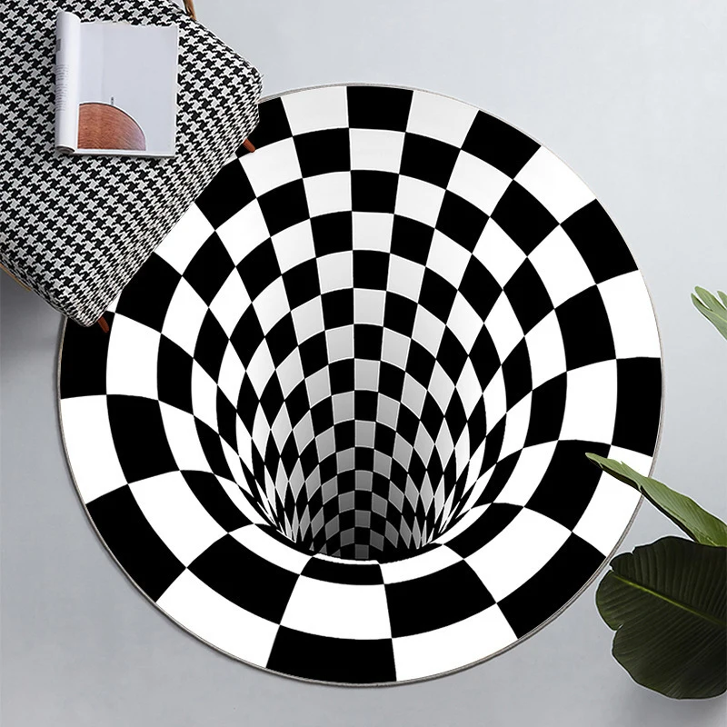 Visual whirlpool carpet round black and white checkerboard carpet bedside blanket cat 3D game mat