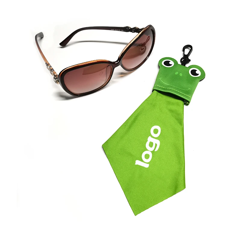 Cartoon shape Logo printed microfiber lens cleaning cloth keychain pouch for glasses camera and screen