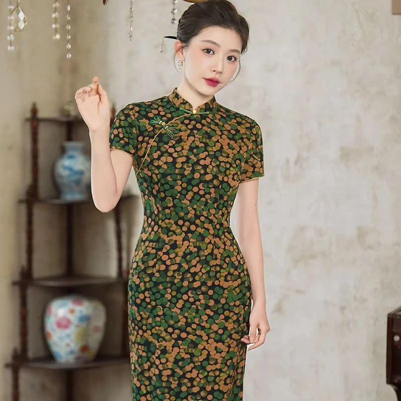 New Design cheongsam wedding dress chinese vintage dress qipao women national flower print dress