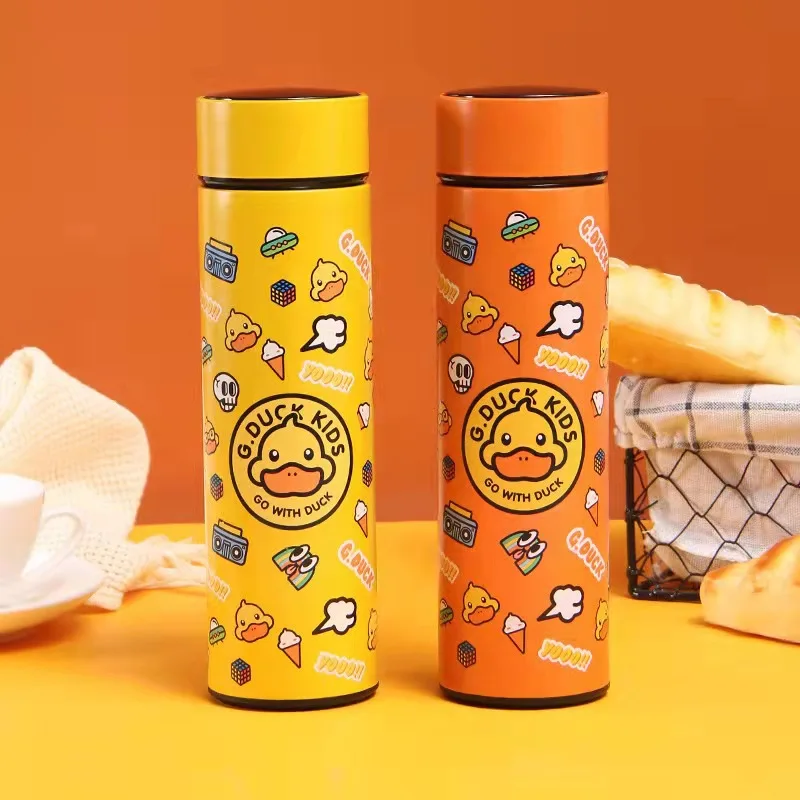 Kids Little yellow duck BPA free Double Wall Insulated vacuum flask Smart Thermos Water Bottle with Led Temperature Display