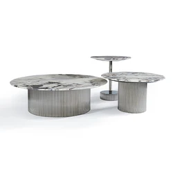 Modern Silver Stainless Steel Different Height Round Coffee Tables