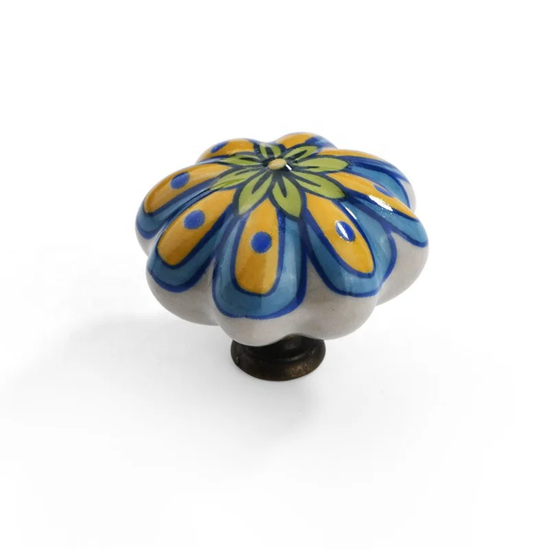Ethnic Style Ceramic Cabinet Knobs Round Furniture Drawer Pulls for Bedroom Kitchen Living Room and Dresser Doors Cupboards