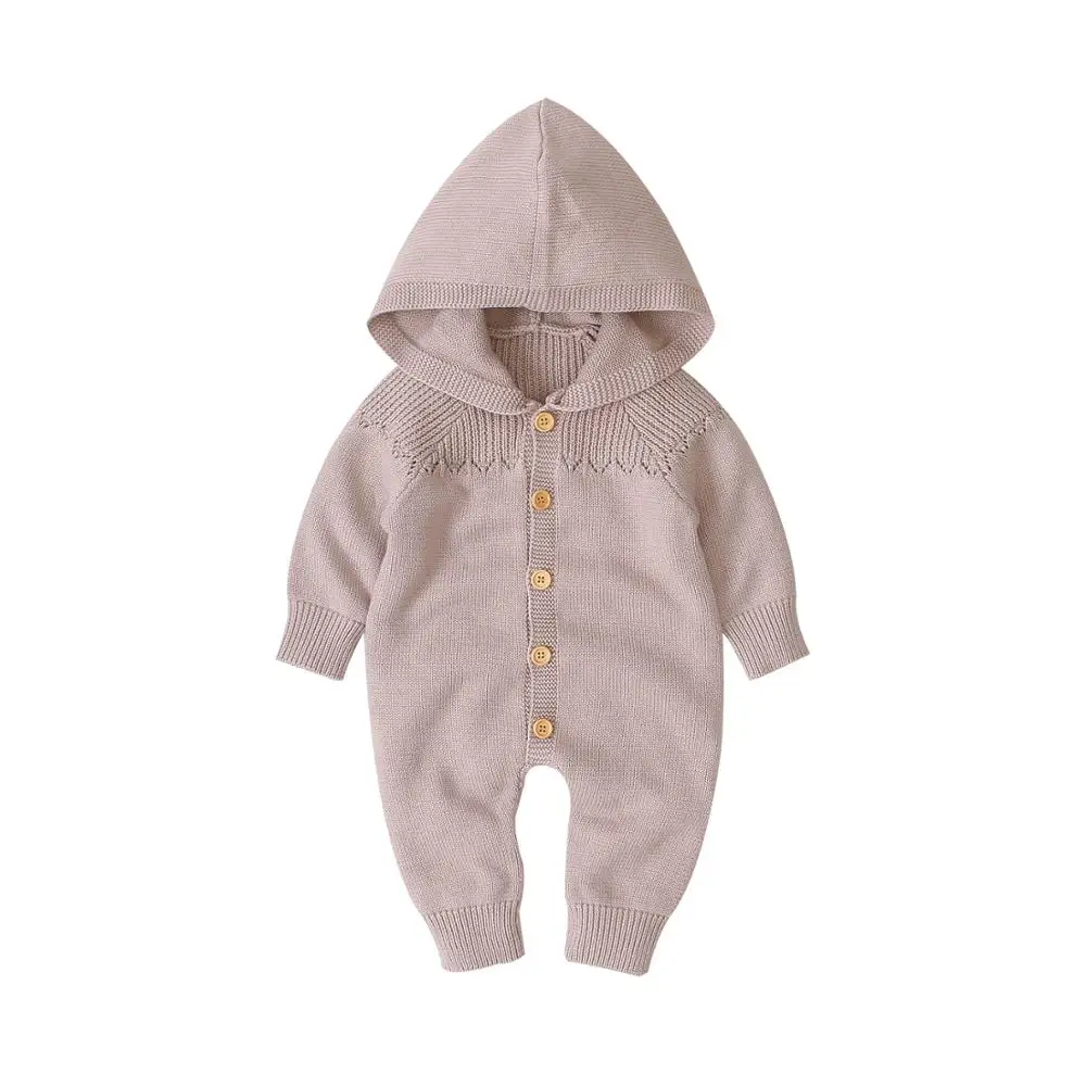 Newborn infant knit onesie clothing toddler crochet jumpsuit cotton hooded baby romper