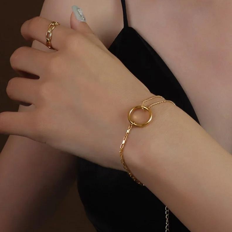 Cheap Simple Women Jewelry Stainless Steel Chain Circle Charm Bracelets