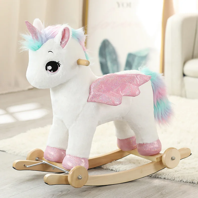 Unicorn Rocker Plush Rocking Chair Rider  Kids Wooden Rocking Horse Stuffed Animal Ride on Toy Kids Plush Rocking Horseer