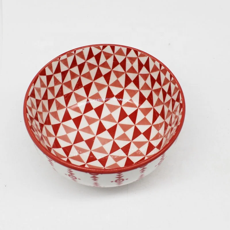 6.5 inch Wholesale Stoneware Bowl with Retro Pad Printing Patterns Ceramic Soup Bowl Customized Various Patterns for Kitchen