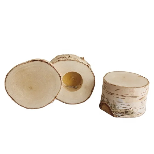 Natural Birch Log Wood Ring Box Jewelry Gift Package Wedding Ring Holder